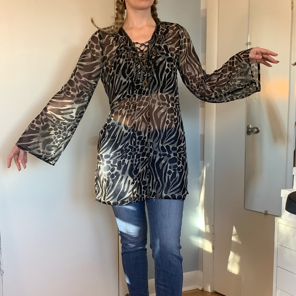 Bling detailed sheer top